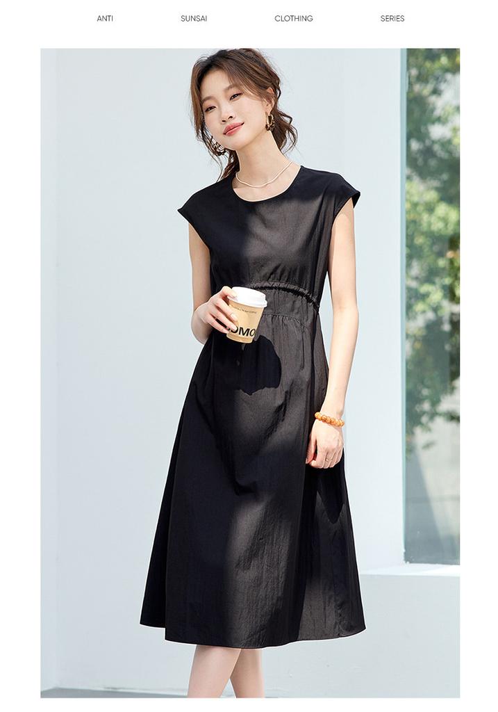 2026 Summer New Women's Waist Cinched Black Dress with Versatile Temperament, Slimming and High-end Women's Dress