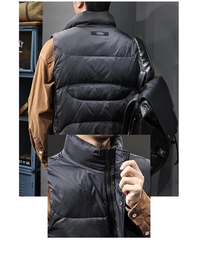 2025 Men's Winter Lightweight Duck Down Vest - Stand Collar, White, Trendy Sleeveless Outerwear.