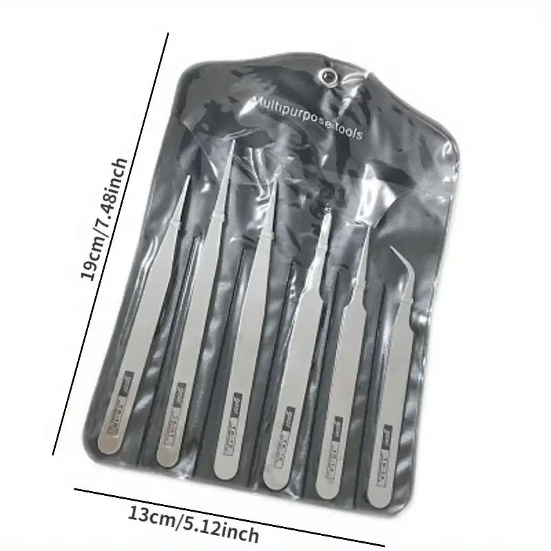 6Pcs/Set Stainless Steel Tweezers: Industrial Precision Repair Tool with Bent&Straight Tips, Ideal for Professional Repairs&DIY