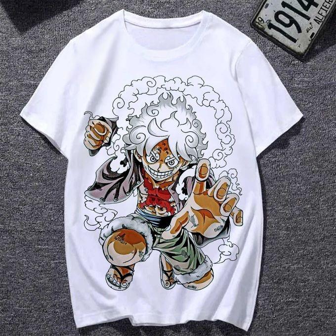 

Summer 2026 One Piece Munch D Luffy Fifth Band Nika Shape Theme100Cotton Print Loose Short Sleeve Tshirt for Boys and Girls S