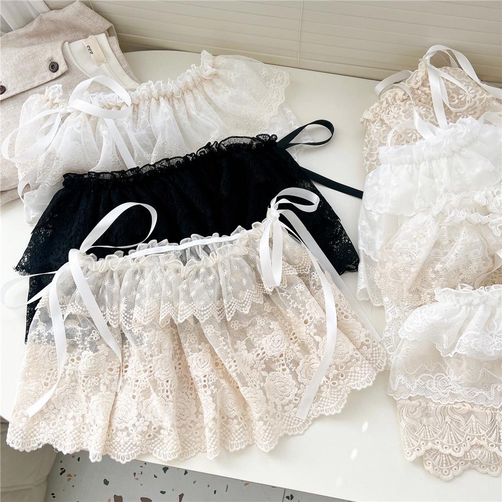 White Floral Ballet Lace Mesh Half Skirt - Women's Spring/Autumn Korean Style