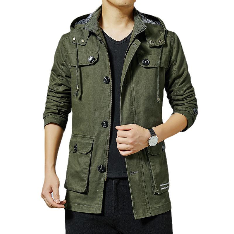 2022 Autumn/Winter Men's Korean Style Mid-Length Cotton Trench Coat