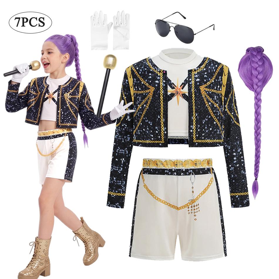 Girl Halloween Cosplay Pop Singer Fashion Show Clothes Stage Performance 3 PCS Dress Up Uniform Children Show Party Costumes