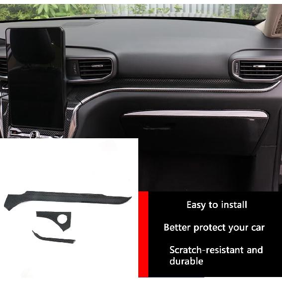 Car Accessories Fit for Ford Explorer 2020 2021 2022 2023 2024 Interior Middle Console Dashboard Strip Trim Cover (Carbon Fiber Style) ABS 3 PCS