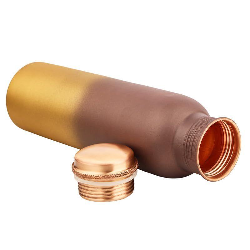 Pure Copper Water Bottle 950 ML - Jointless, Leakproof, Double Printed Design Best Gifts for Family and Friends| Gold & Brown - Set of 2