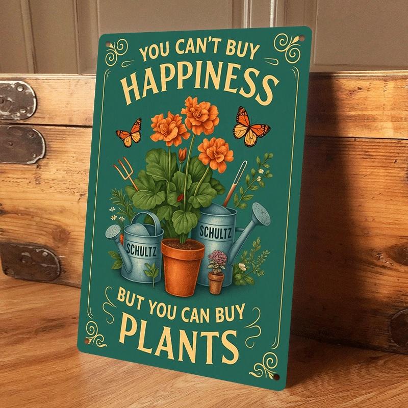 

1 item: You can t buy happiness, but you can buy plants. Vintage metal wall art plaque with floral pattern. Suitable for home, (as the picture,20x30cm)