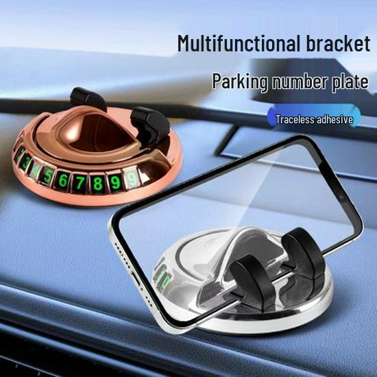 

Rotating Car Phone Holder with Dashboard Suction, Navigation Base, Temporary Parking Sign, and Number Plate. Q-8 Black