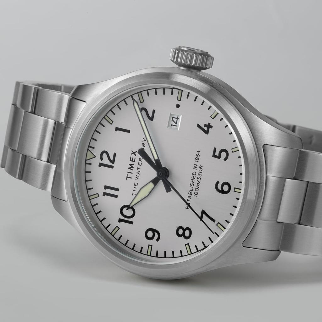 Unisex Watch Timex Waterbury TW2Y18800 Quartz 10 ATM Water Resistant Mineral Glass Silver Dial Stainless Steel [TIMEX] [Used]