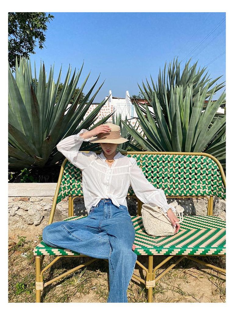 Spring New Arrival: Women's Long Sleeve White Cotton French Shirt - Southern France Holiday Style