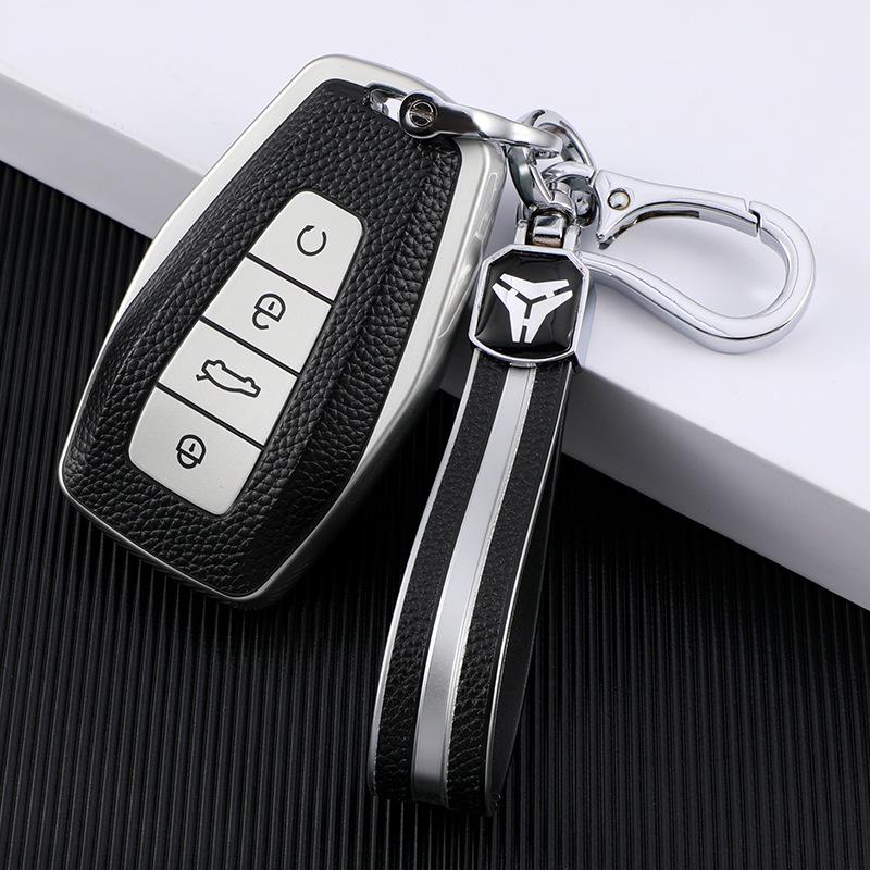 Leather Grain Car Key Cover for Geely Models: New Vision X3/X6, Borui, Boyue, Dihao GL, Binyue, Xingyue with Buckle