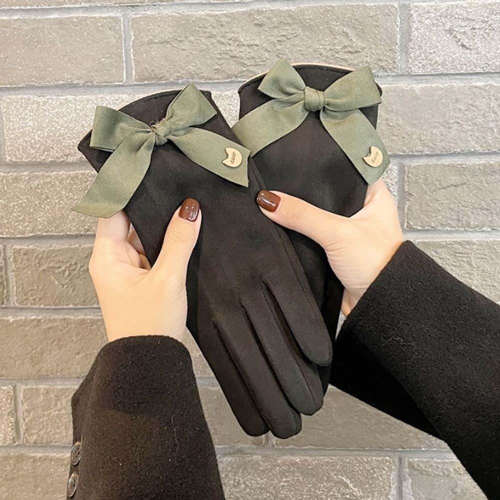 Plush 2 Finger Flip Gloves Bow Thickened Suede Gloves Gift Women Anti-cold Mittens  Cycling