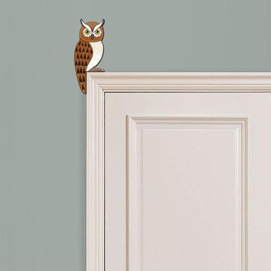 1 Pair Owl Wooden Door Frame Decoration Cute Owl Window Corner Wall Art Rustic Farmhouse Door Topper for Home Bathroom Bedroom Office