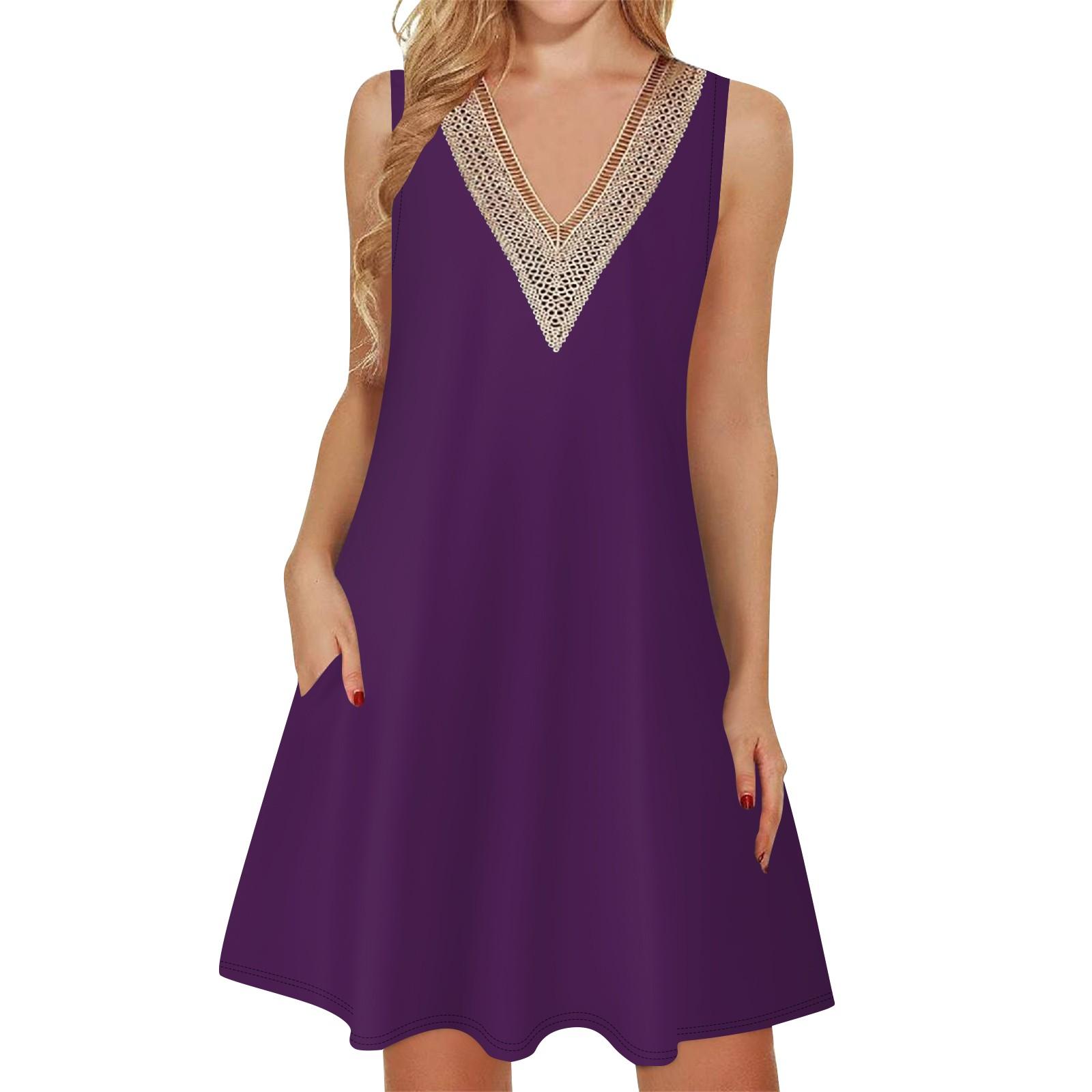 

Женское летнее повседневное платье без рукавов, платье-майка с v-образным вырезом, свободное богемное платье S фиолетовый