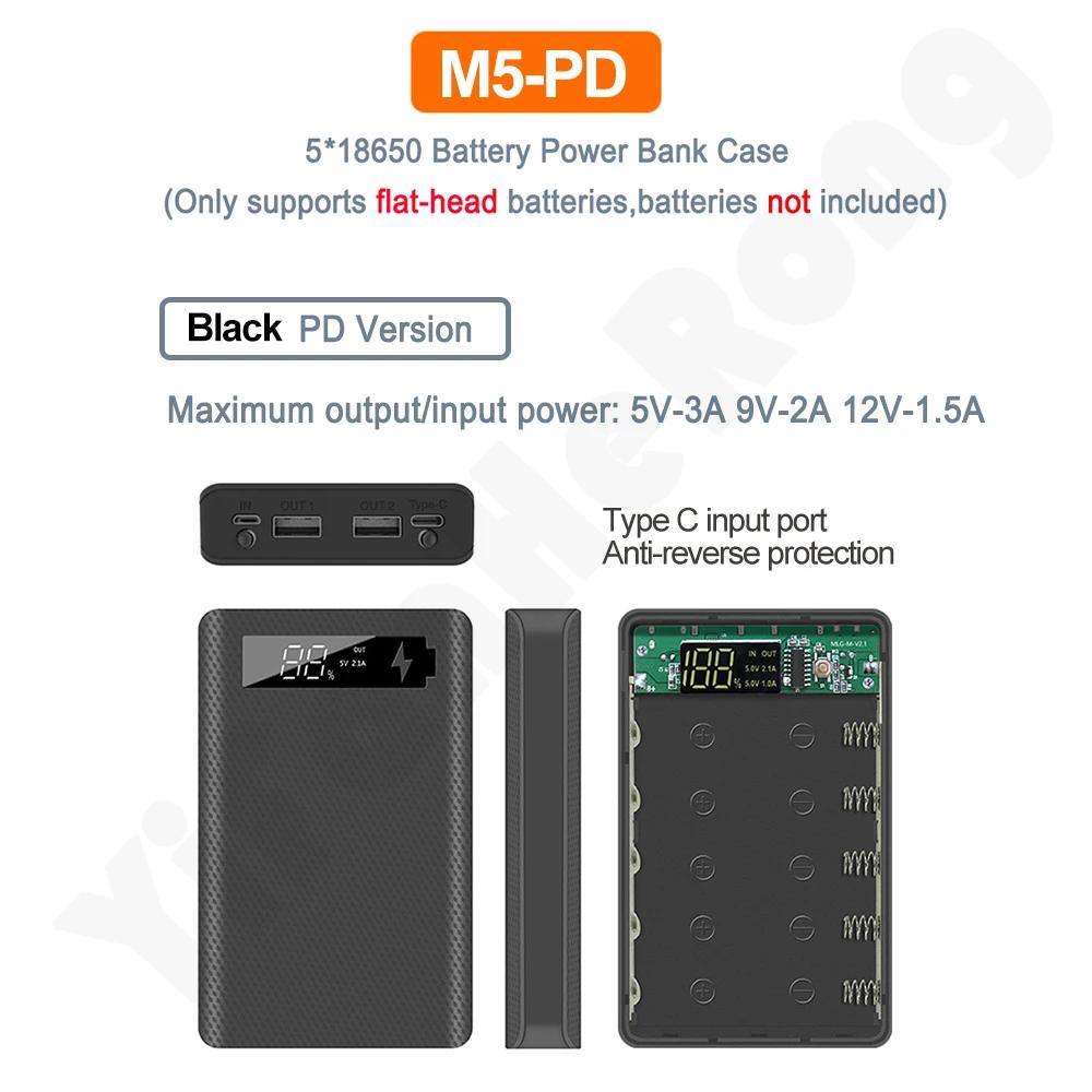 5*18650 Power Bank Case Dual USB For Mobile Phone Charger DIY Shell 18650 Battery Holder Charging Box With LED Flashlight
