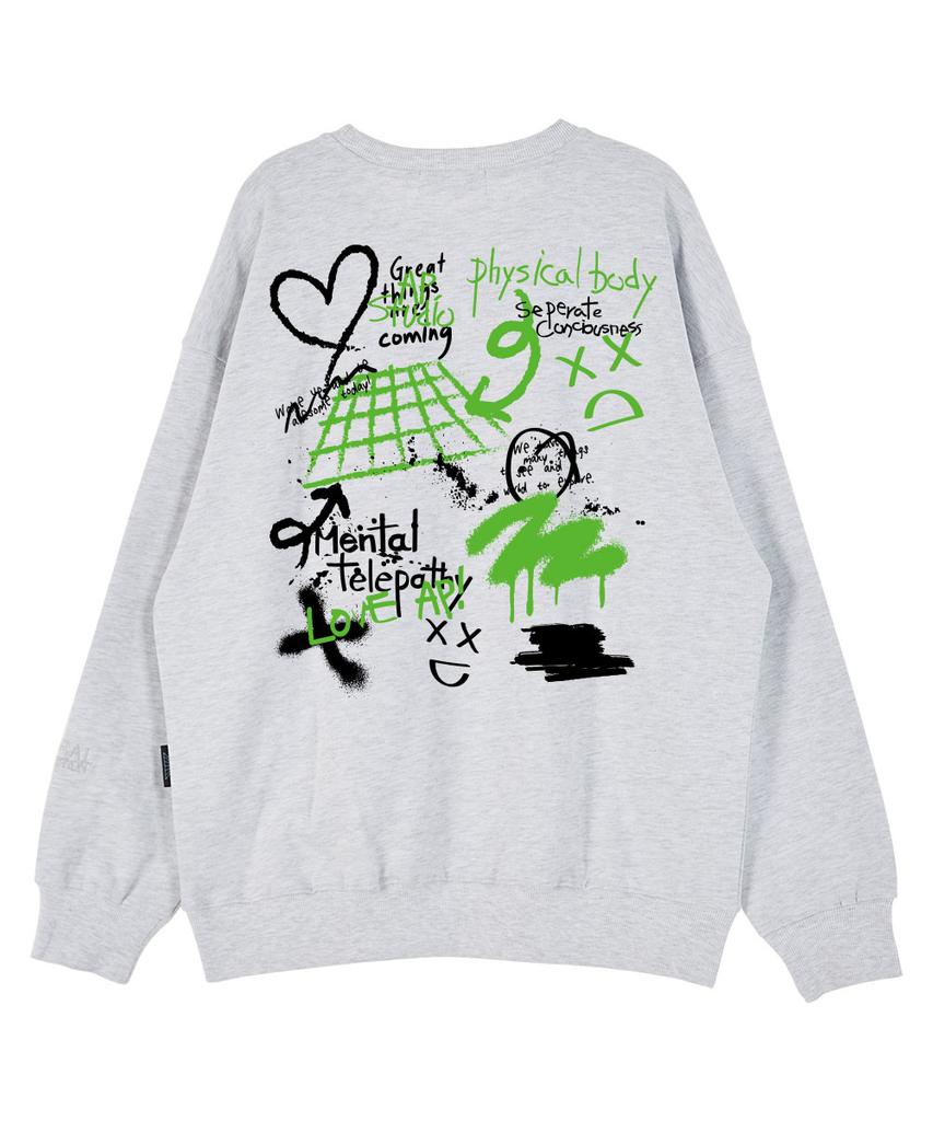 ASTRAL PROJECTION Graffiti Oversized Drop Shoulder Sweatshirt_White Melange