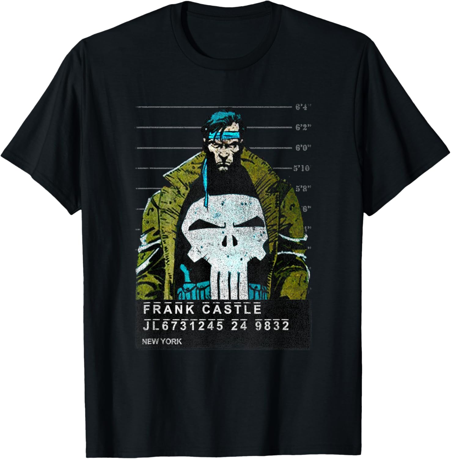Marvel Punisher Frank Castle Prison Mugshot Distressed T-Shirt S