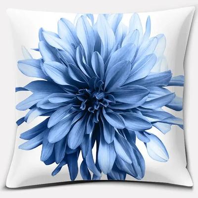 Modern Blaue Blumenserie Gedrucktes Muster Kissenbezug Zuhause Wohnzimmer Sofa Dekoration Quadratisches Polyesterkissen