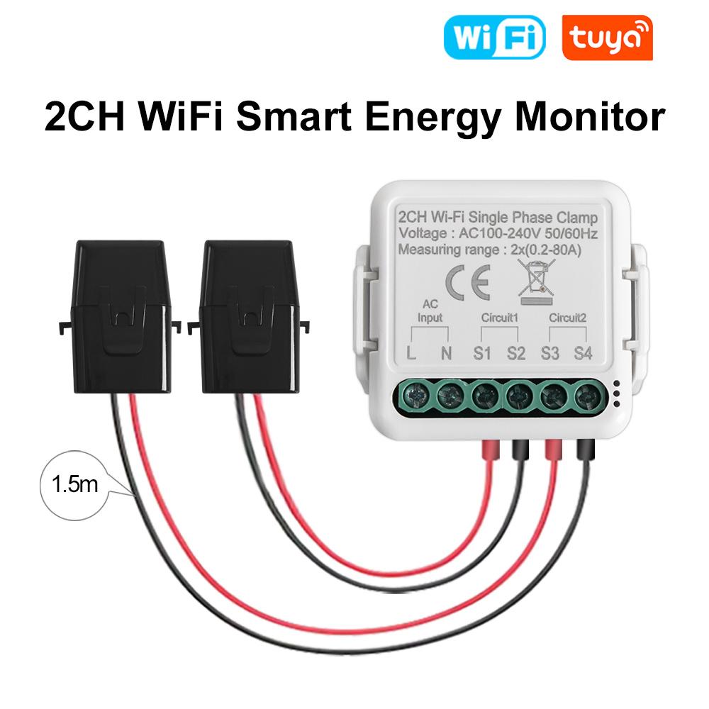 Smart Tuya Wifi Energy Meter Solar PV System Power Production Consumption Bidirectional Monitoring Meter 80A AC100-240V 50/60HZ