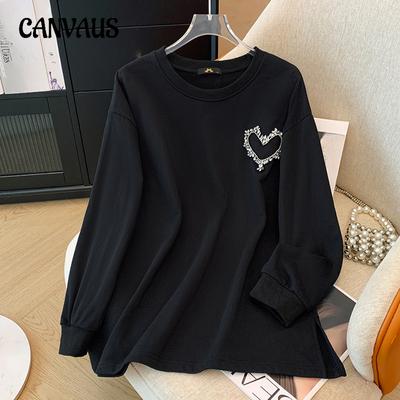 Frühling und Herbst Plus Size Damen Koreanisches Sweatshirt Shiny Diamond Love Dekoration Langarmpullover