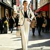 European American Women's 2 Pieces Suit Set, Double Breasted Lapel Long Sleeve Blazer + Casual Pants, Office Outfit