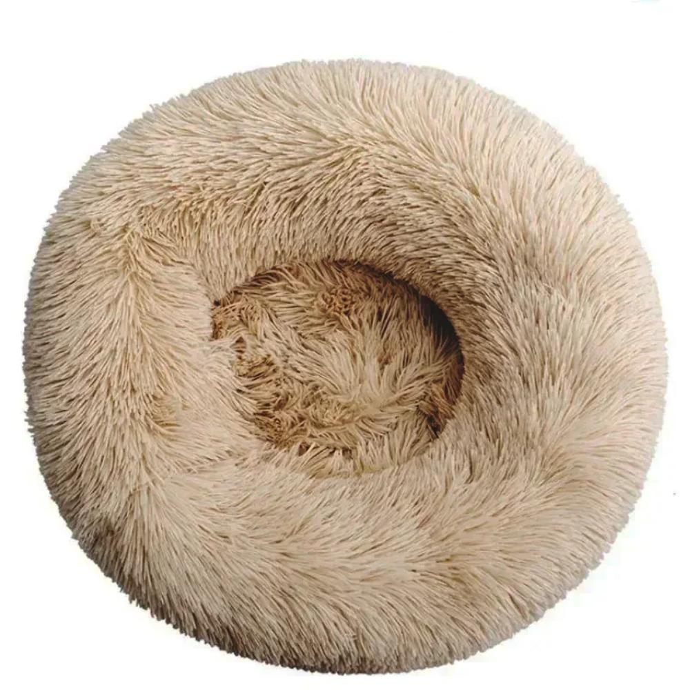 60cm Rundes Haustierbett für Großes Hundebett Superweiches Katzenbett Langer Plüsch Hundehaus für Mittelgroßes Hundehaus Winter Warm Schlafen