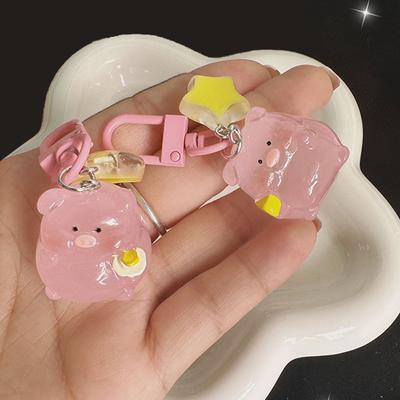 Cartoon Pink Pig Luminous Figures Keychain Resin Key Ring Pendant Phone Bag Ornaments Gifts