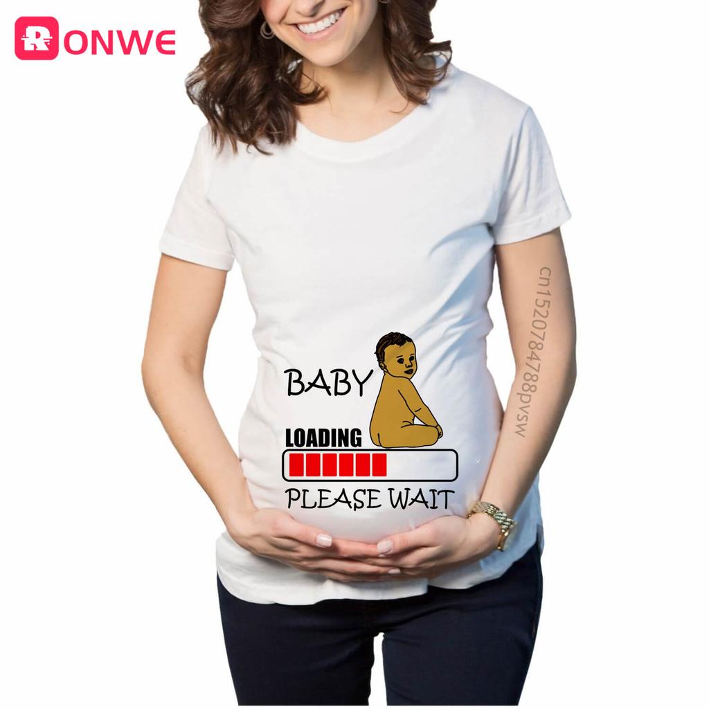 T-shirt Stampata da Donna Incinta 'Baby Girl Loading' Maglietta a Maniche Corte da Mamma Annuncio Gravidanza Top Tee