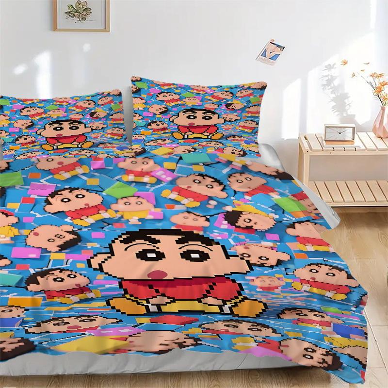 

3pcs Crayon Shin-chan Duvet Cover Set - Machine Washable, Includes 1 Duvet Cover and 2 Pillowcases, No Core Included, All-Season Home Decor 135x200cm