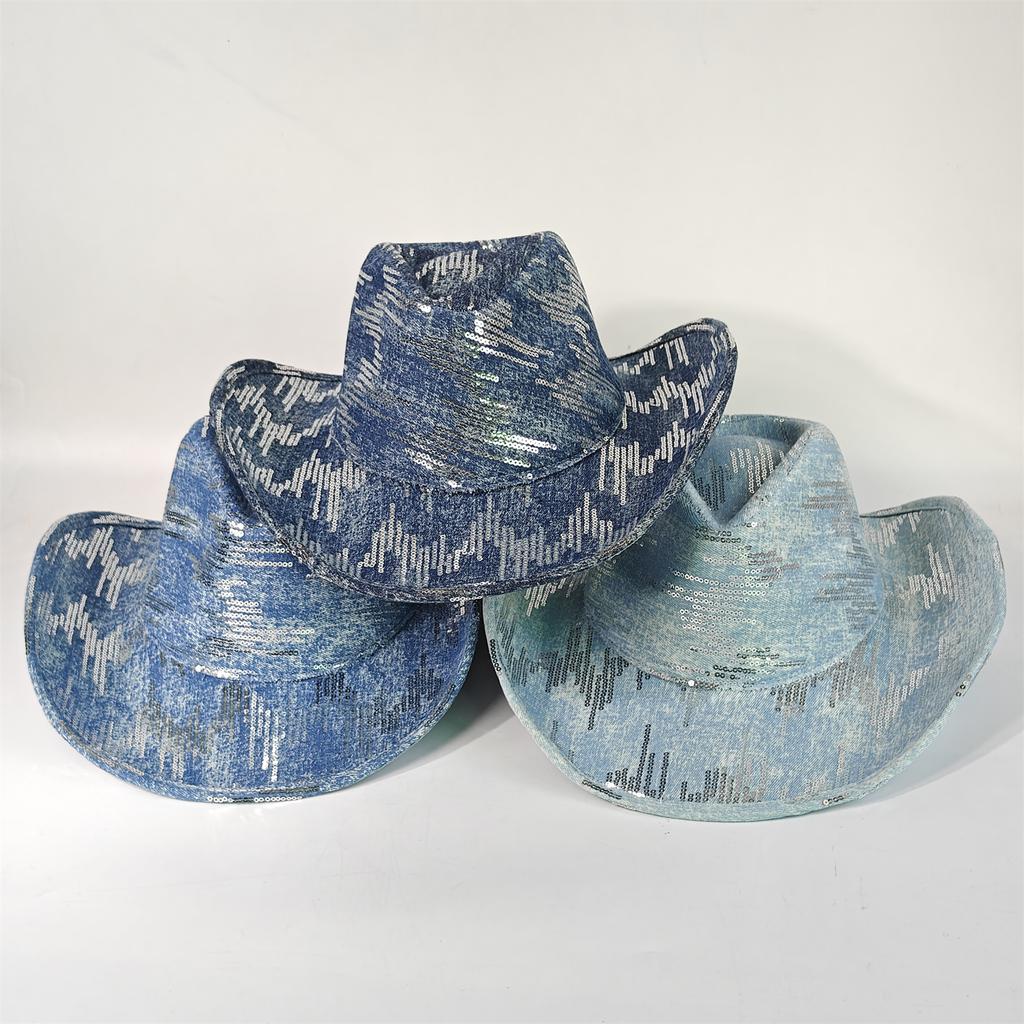 Western Denim Cowboy Hat For Women Men Felt Wide Brim Cowboy Cowgirl Hat For Party Costume Dress Up Cosplay Cowboy Hat