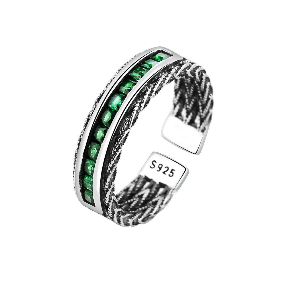 Vintage Emerald Zircon Braided Twist Open Ring For Women Fashionable Personalized High End Jewelry