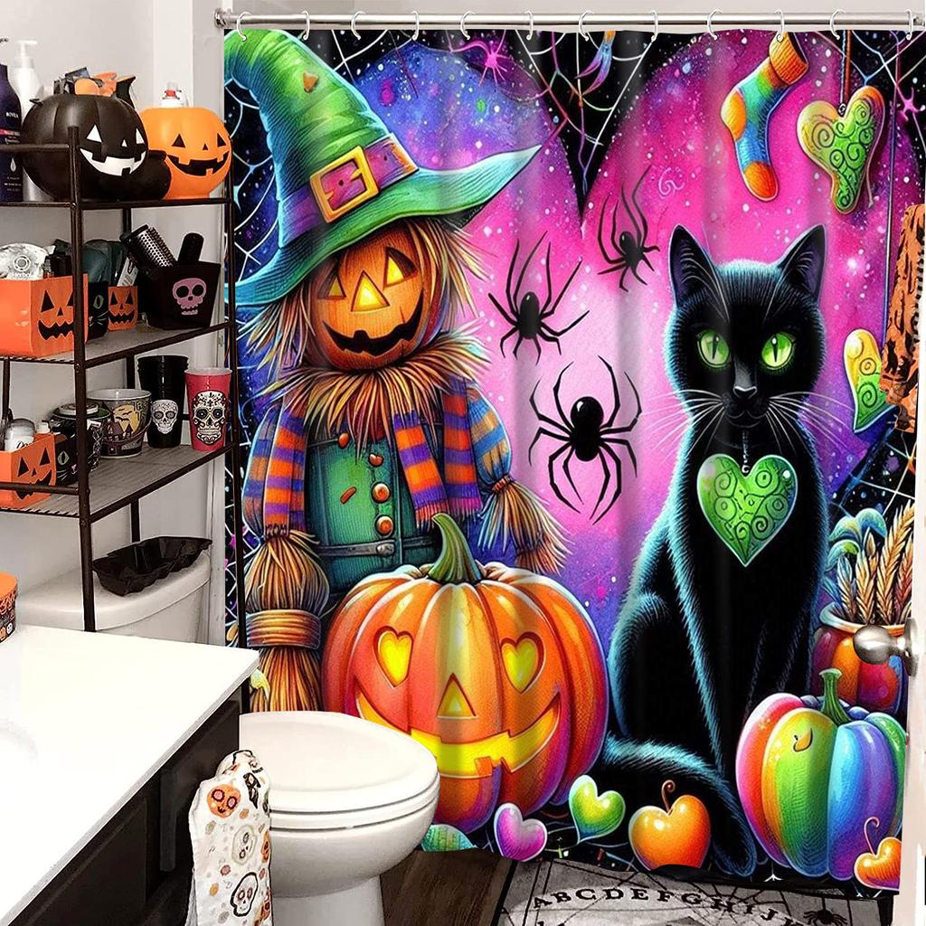 Halloween Katzen Muster Badezimmer Duschvorhang Mit 12 Haken Heim Badezimmer Dekor Und Accessoires