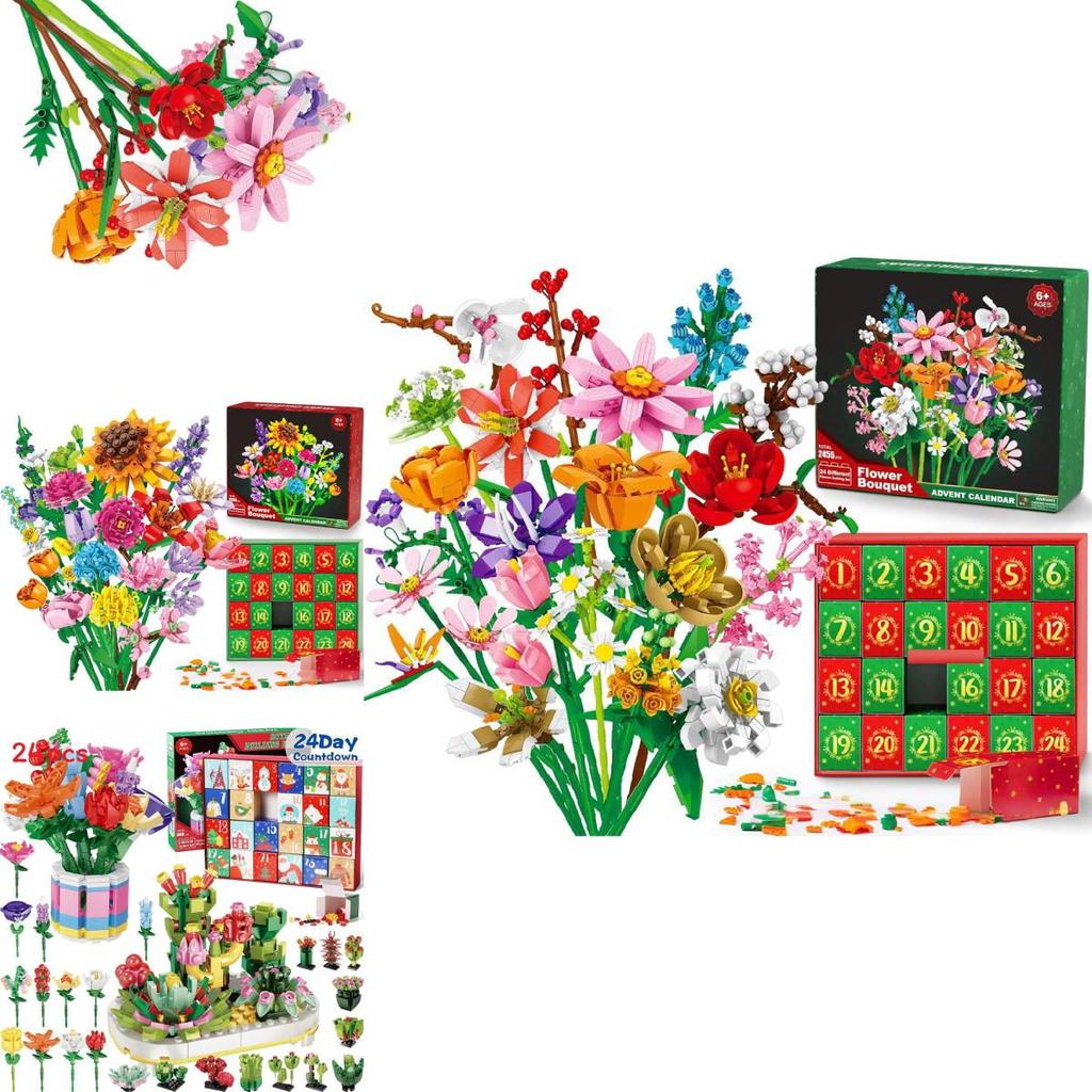 Flower Bouquet Christmas Countdown Advent Calendar Blind Box With Diy Fun For Holiday Decor
