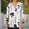 Women's Fashion Loose Casual Printed Seven-Part Sleeve Button Down Blouse Cardigan Top