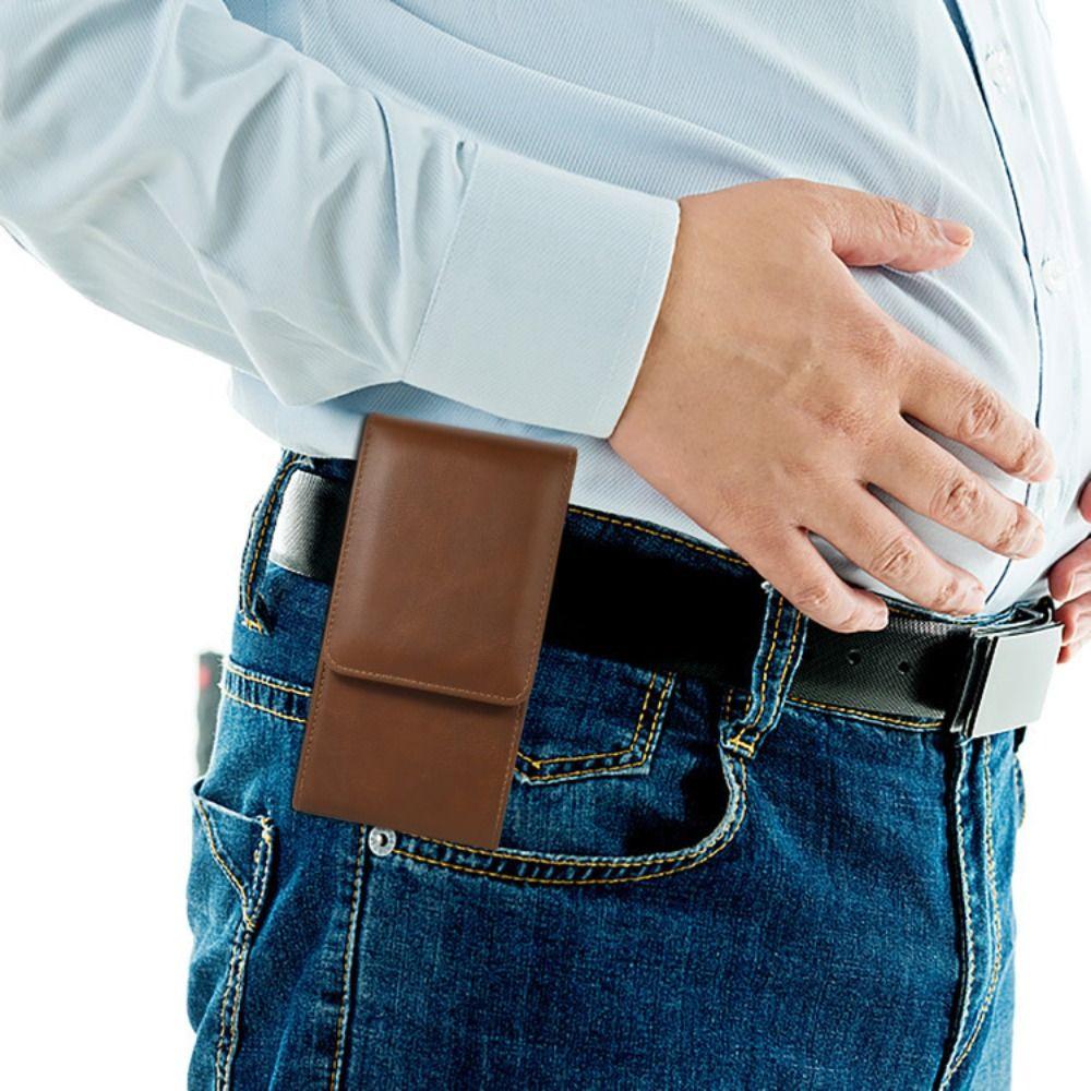 Solid Color Cell Phone Belt Pouch Flip Case Leather Belt Clip Dual Pouch Mobile Phone