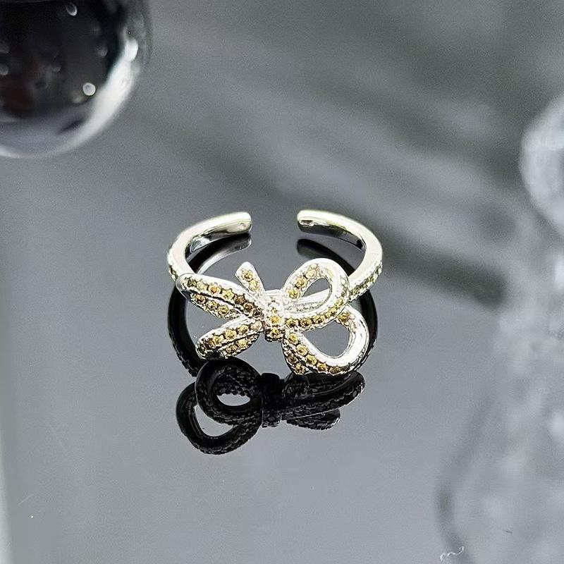 Sweet And Cool Style Bow Full Of Diamonds, Zircon Ring, Open Finger, Women'S Fashion Index Finger Ring, Stacked With Niche Rings