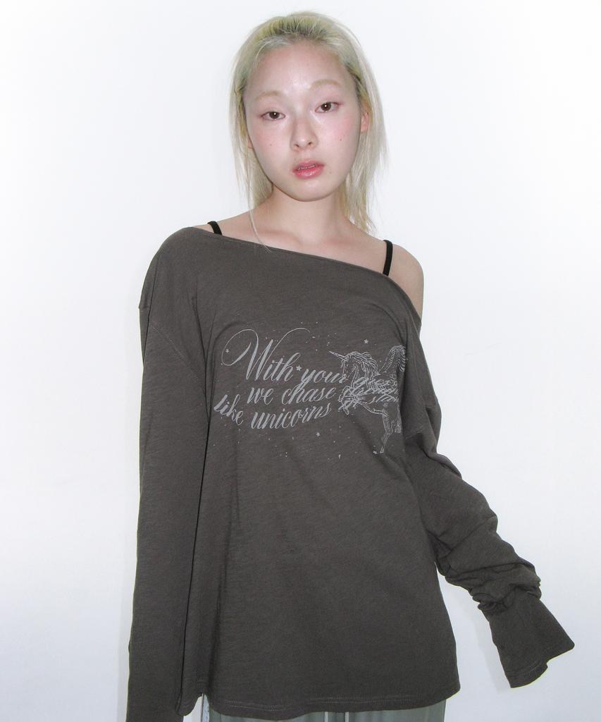 AMES-WORLDWIDE Unicorn Sheer Ls Tee Charcoal