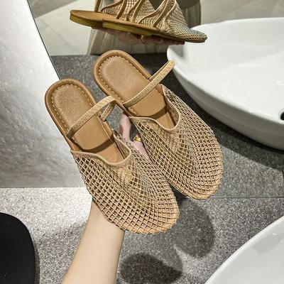 Round Toe Flat Bottom Sandals Half Slippers Women Flat Shoes Ladies Mesh Beach Slides Outside Mules Designer Gladiator Sandals