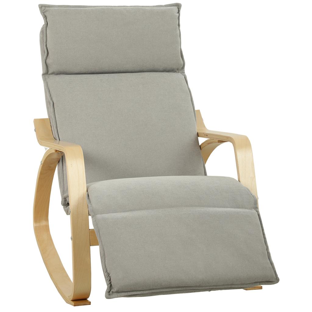 Light Gray Rocking Chair with Adjustable Footrest in 5 Positions
