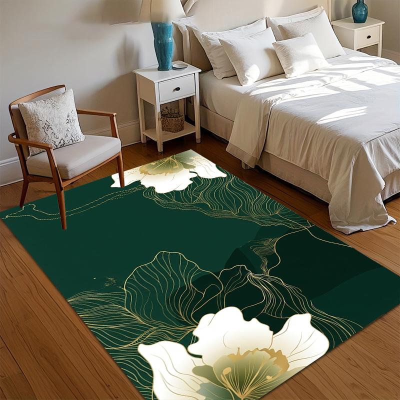 

Kids Room Luxury Floral Area Rug Green Gold Line Art Non Slip Washable Carpet Doormat Soft for Nursery Playroom Toddler Bedroom 40x60CM