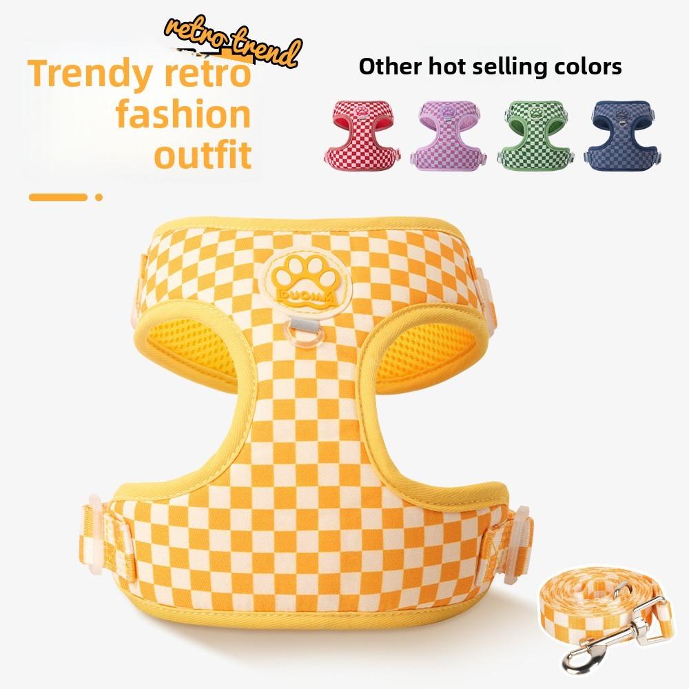 Vintage Checkerboard Dog Harness With Nylon Mesh For Small To Large Pets