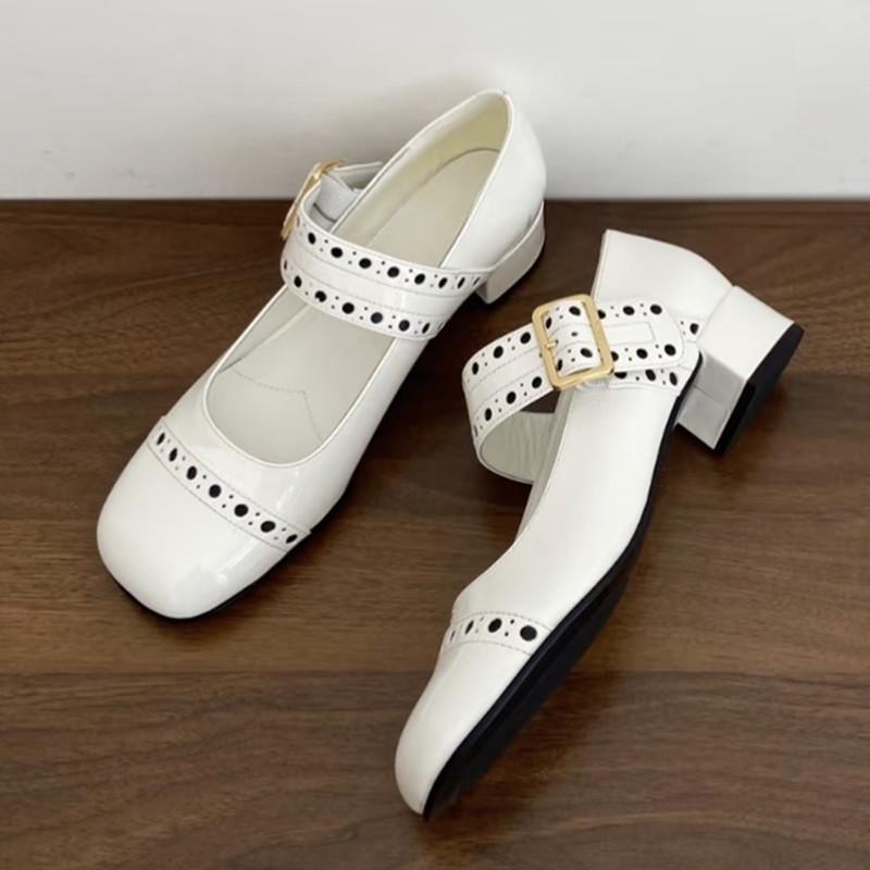 Fashion Fashion Patent Leather Hollow out Mary Janes Women Pumps Spring Summer Vintage Belt Buckle Chunky heels Girl Shoes Zapatos Mujer