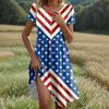 Women's Casual Fashion Round Neck Short Sleeve Independence Day Printed Midi Dress