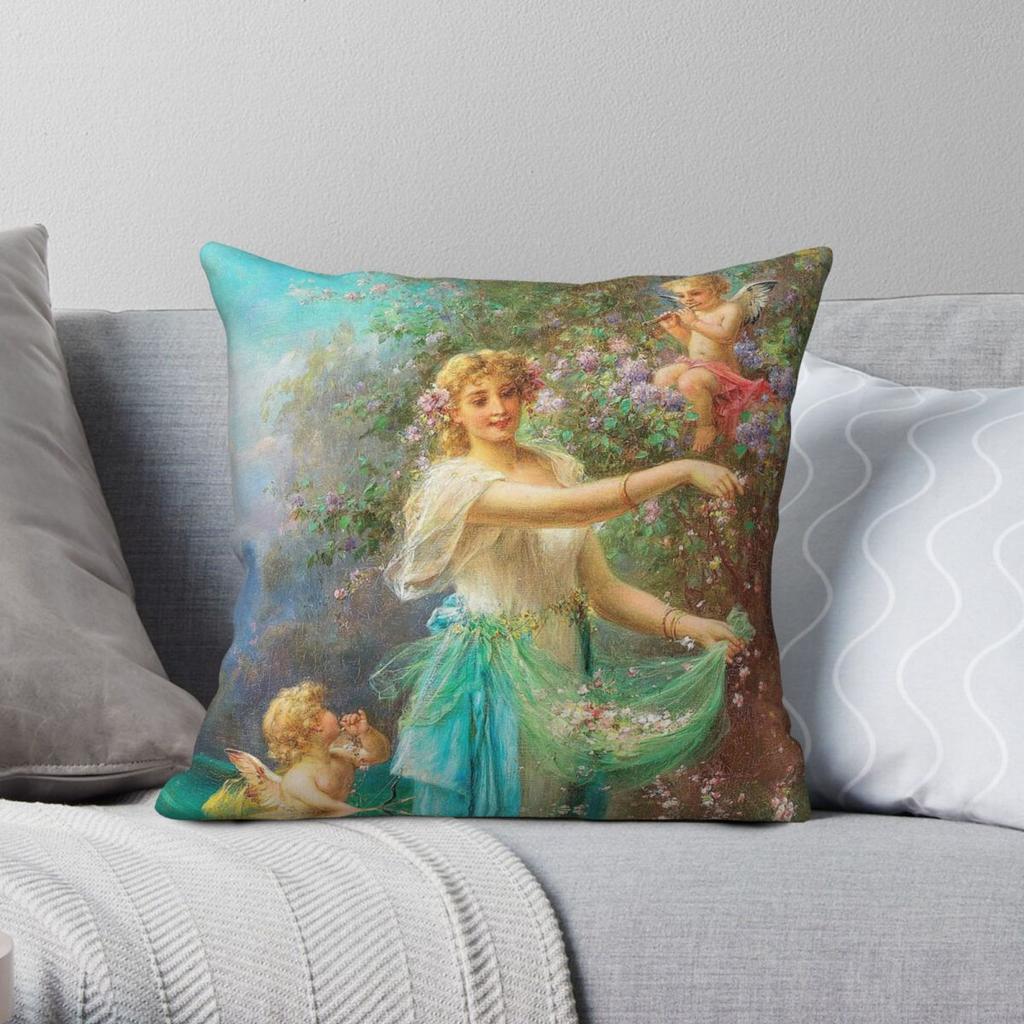 Hans Zatzka Allegory Of Spring With Cupid Square Pillowcase Polyester Linen Velvet Printed Decorative Pillow Home Cushion Case
