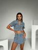 European-American Style Workwear Denim Set: V-Neck Short-Sleeve Top and Skirt-Pants for Summer Hot Girl Look