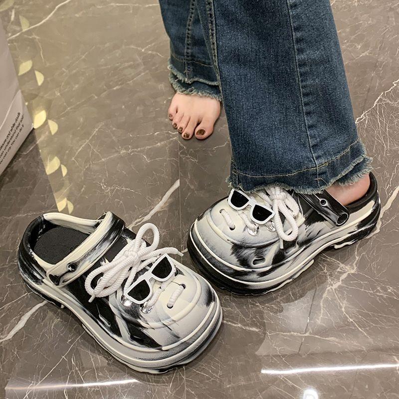 Women's Croc Shoes Thick Sole Increased Anti-Slip Two-Wear Beach Baotou Sandals Summer Baotou Slippers