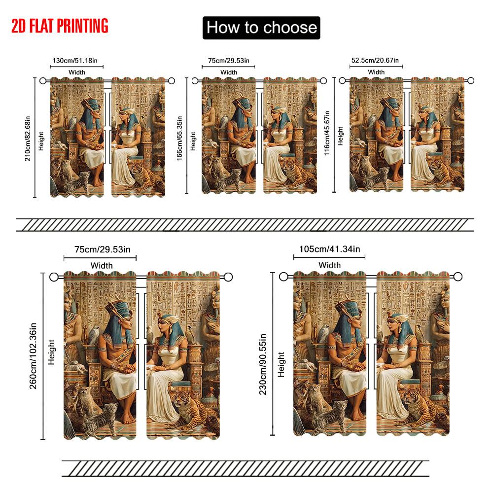 2pcs  2D plane printing Curtains Ancient Egyptian Culture Versatile 100% Polyester (without rod) All Seasons Perfect for Bedroom