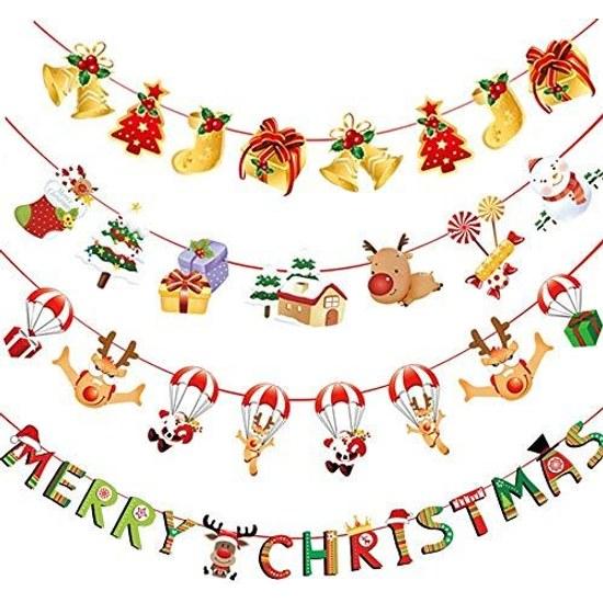 Christmas Decoration 7 Types Set Garland Cute Socks Tree Hanging Flag Banner Merry Paper Santa Claus Garden Long Colorful Izakaya Ceiling Wall Sign