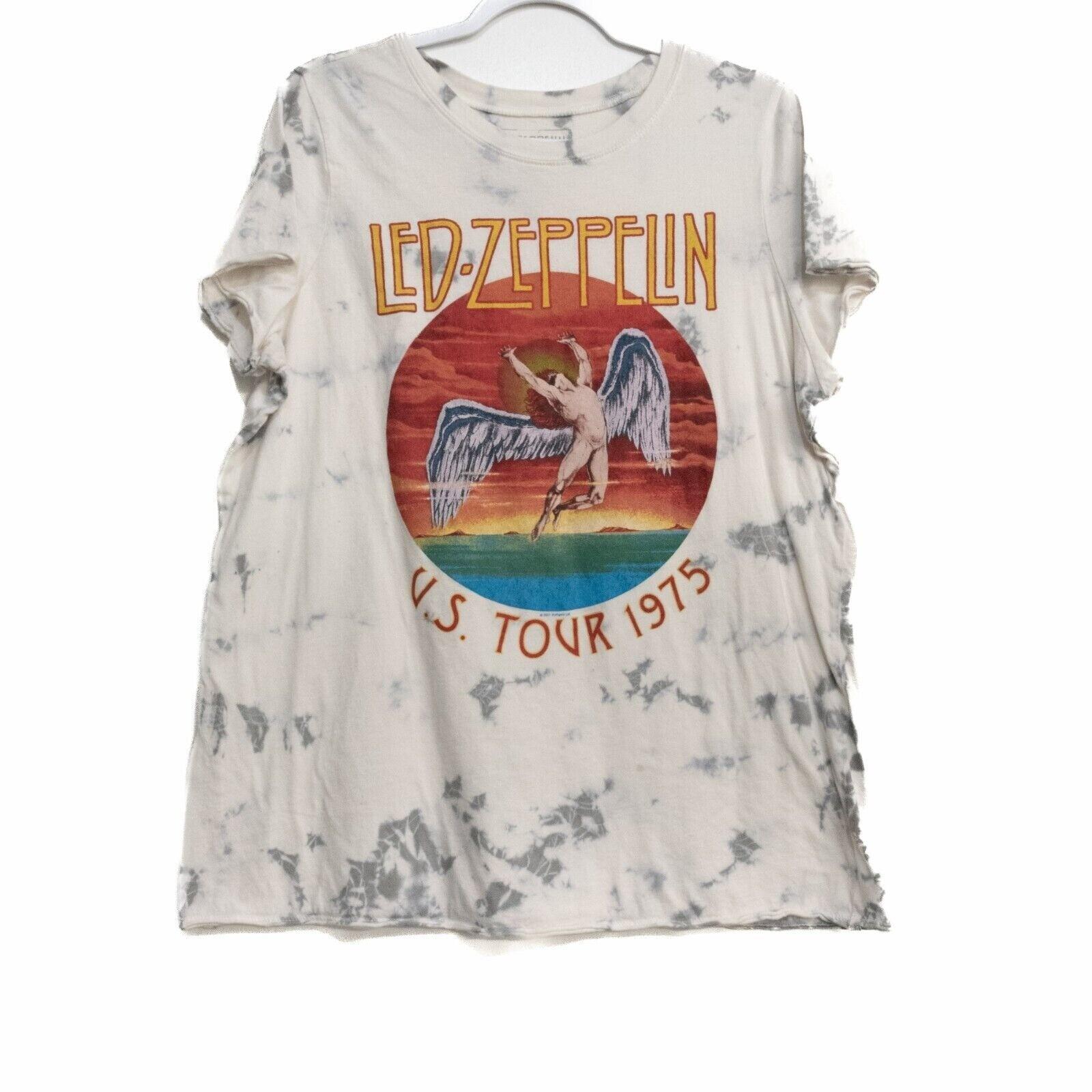 Led Zeppelin US Tour 1975 Mens Size 1XL White Gray T-Shirt Tie Dye Round Neck Co XXXXL