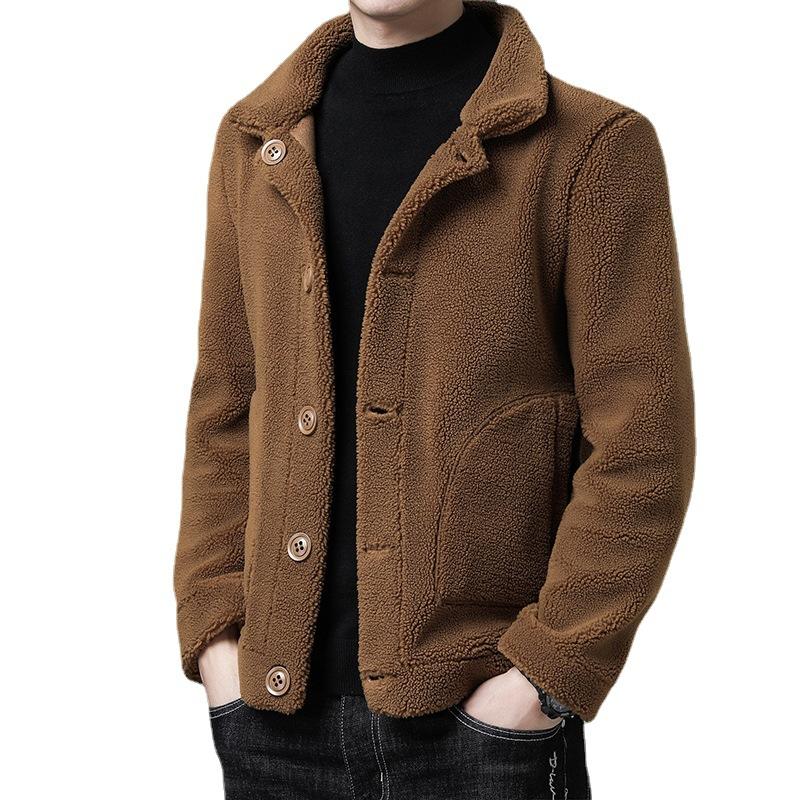New Leather and Fur Integrated Double Sided Sheep Sheared Fleece Thickened and Warm Korean Edition Pellet Fleece Men's Jacket