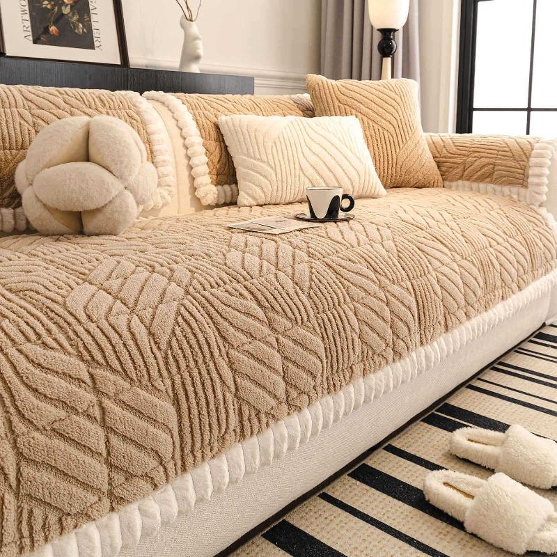 Thickened Sofa Cover Fabric Plush New Anti Slip and Cat Scratch Milk Oil Style Sofa Cushion Cover for Autumn and Winter Seasons